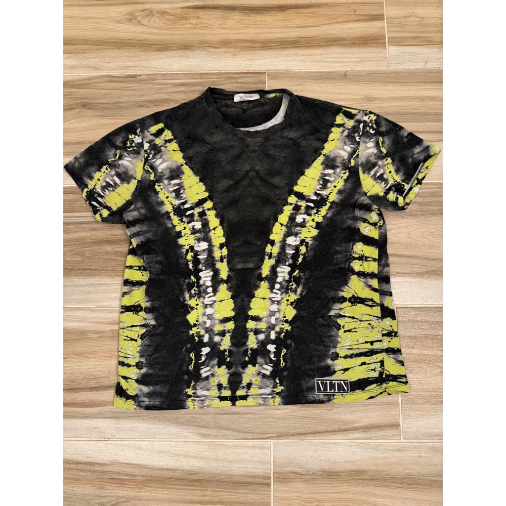 Valentino Black and Yellow Tie-Dye VLTN Short Sleeve Tee